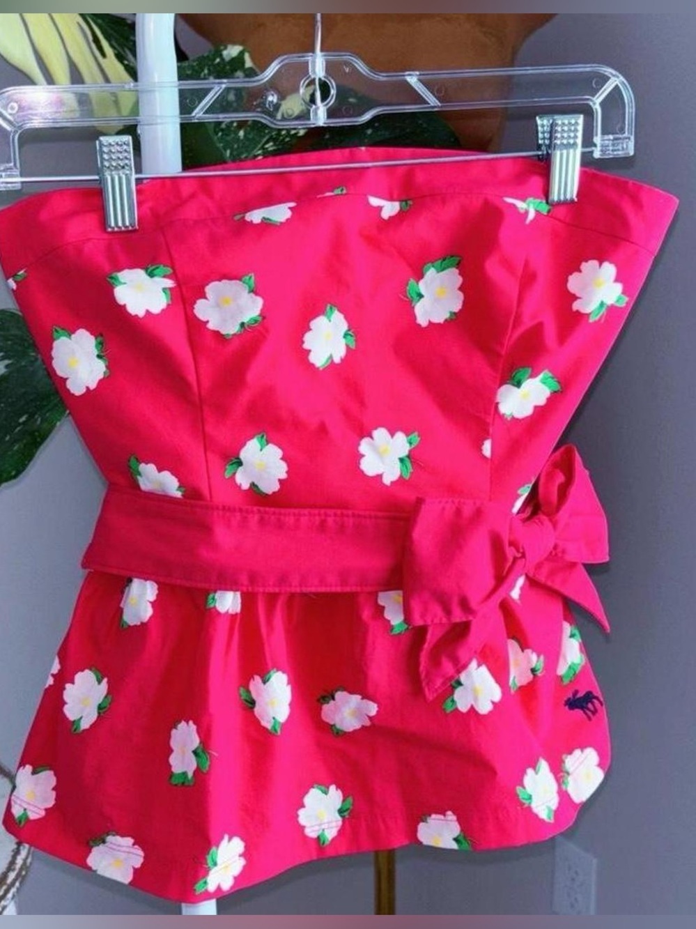 Abercrombie & Fitch Red Floral Strapless Peplum Tube Top Size Large Y2K
